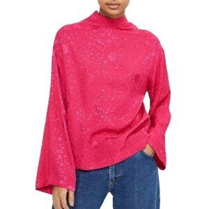 TOPSHOP Jacquard Kimono Long Sleeve Blouse Pink Floral Top US 8 NEW